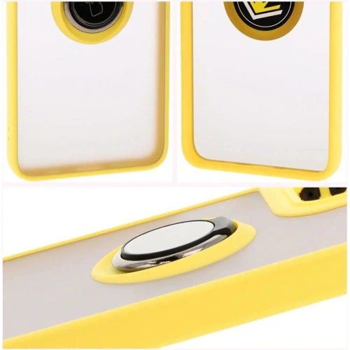Etui z uchwytem na palec Bizon Case Hybrid Ring do Motorola Moto G35 5G przydymione z żółtą ramką