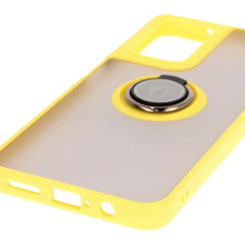 Etui z uchwytem na palec Bizon Case Hybrid Ring do Motorola Moto G35 5G przydymione z żółtą ramką