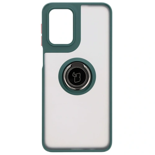 Etui z uchwytem na palec Bizon Case Hybrid Ring do Motorola Moto G55 5G przydymione z ciemnozieloną ramką