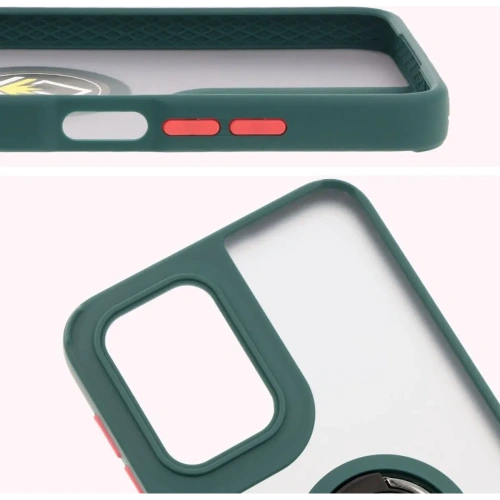 Etui z uchwytem na palec Bizon Case Hybrid Ring do Motorola Moto G55 5G przydymione z ciemnozieloną ramką