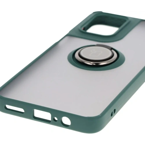 Etui z uchwytem na palec Bizon Case Hybrid Ring do Motorola Moto G55 5G przydymione z ciemnozieloną ramką