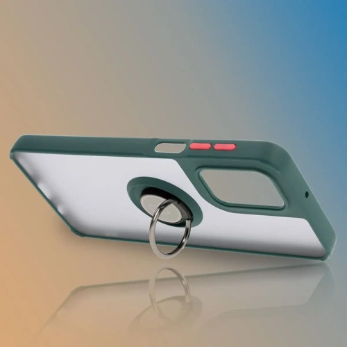 Etui z uchwytem na palec Bizon Case Hybrid Ring do Motorola Moto G55 5G przydymione z ciemnozieloną ramką