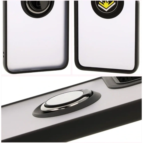 Etui z uchwytem na palec Bizon Case Hybrid Ring do Motorola Moto G55 5G przydymione z czarną ramką