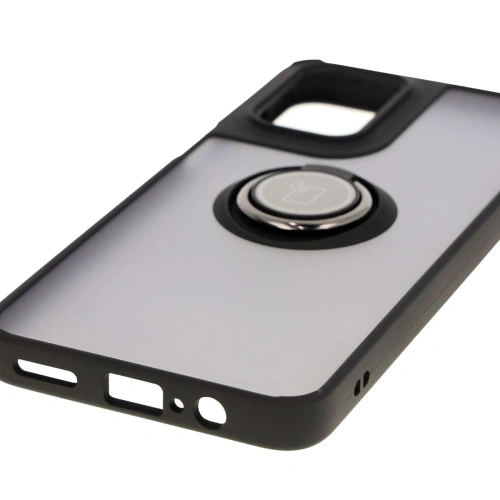 Etui z uchwytem na palec Bizon Case Hybrid Ring do Motorola Moto G55 5G przydymione z czarną ramką