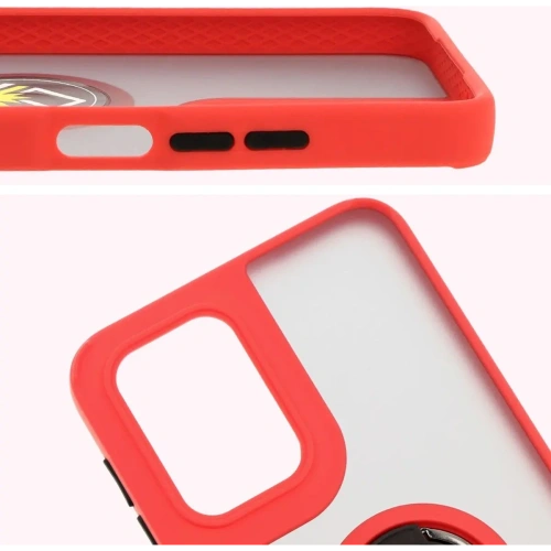 Etui z uchwytem na palec Bizon Case Hybrid Ring do Motorola Moto G55 5G przydymione z czerwoną ramką