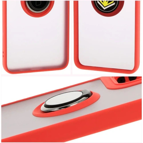 Etui z uchwytem na palec Bizon Case Hybrid Ring do Motorola Moto G55 5G przydymione z czerwoną ramką