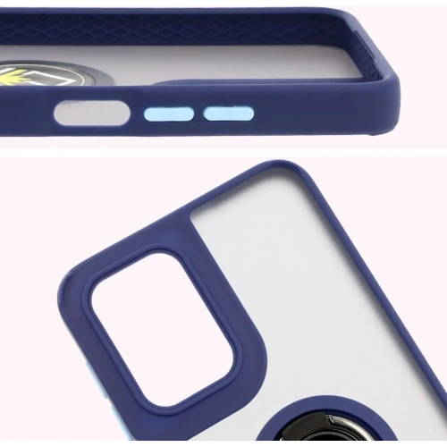 Etui z uchwytem na palec Bizon Case Hybrid Ring do Motorola Moto G55 5G przydymione z granatową ramką