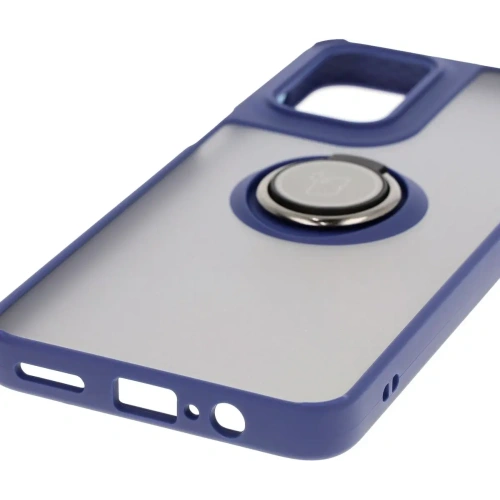 Etui z uchwytem na palec Bizon Case Hybrid Ring do Motorola Moto G55 5G przydymione z granatową ramką