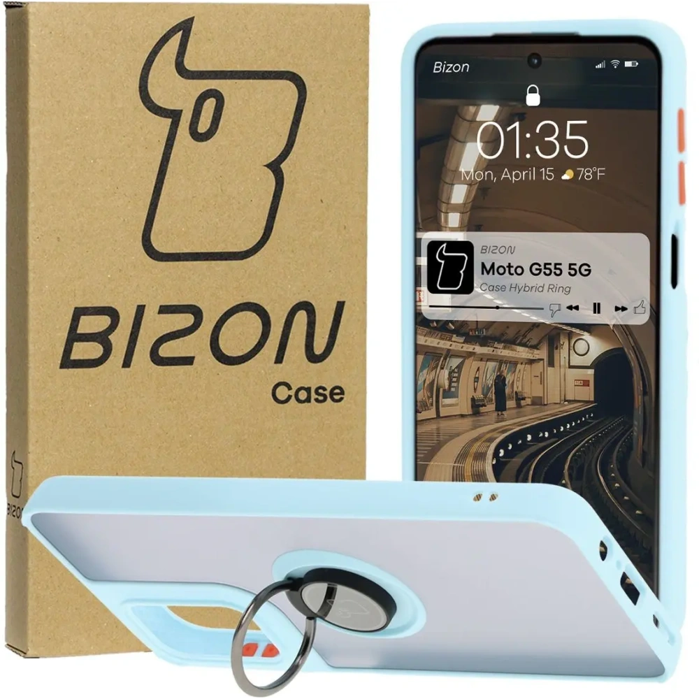 Hurtownia GSM - Bizon Case Hybrid Ring Motorola Moto G55 5G fumuriu cu un cadru bleu deschis - BIZ7103 - {ean13} - Hurt