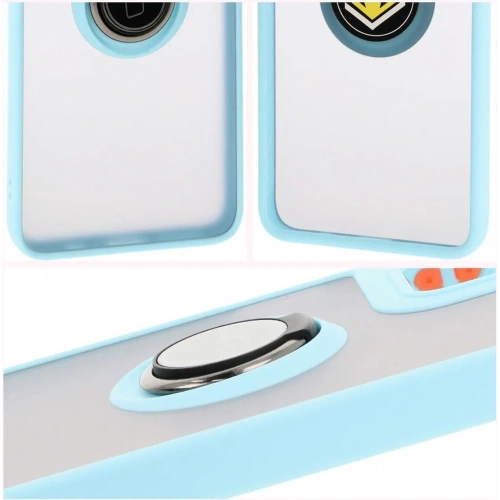 Etui z uchwytem na palec Bizon Case Hybrid Ring do Motorola Moto G55 5G przydymione z jasnoniebieską ramką