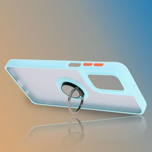 Etui z uchwytem na palec Bizon Case Hybrid Ring do Motorola Moto G55 5G przydymione z jasnoniebieską ramką