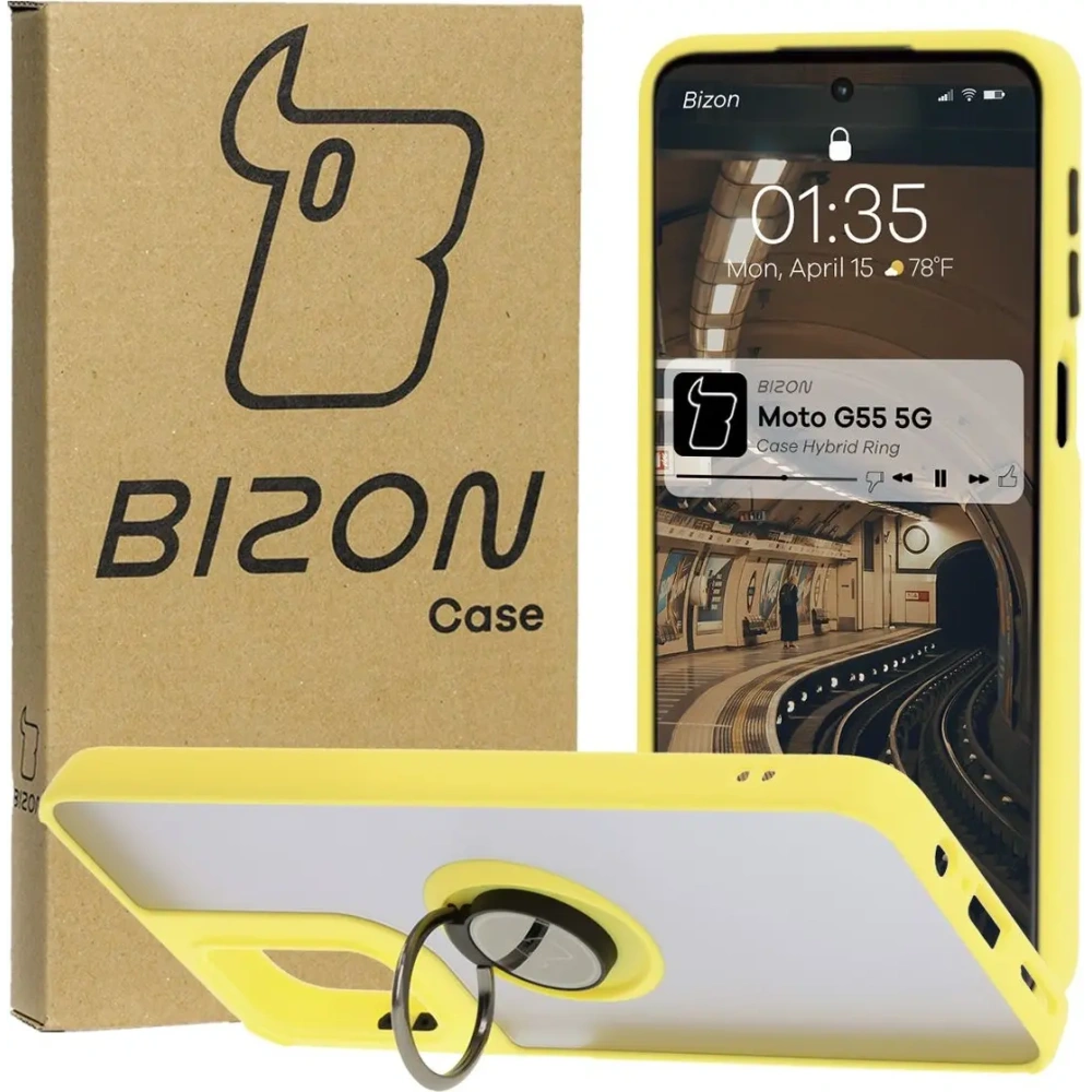 Wholesale Bizon Case Hybrid Ring Motorola Moto G55 5G smoky with a yellow frame - BIZ7104 - {ean13} - Hurt