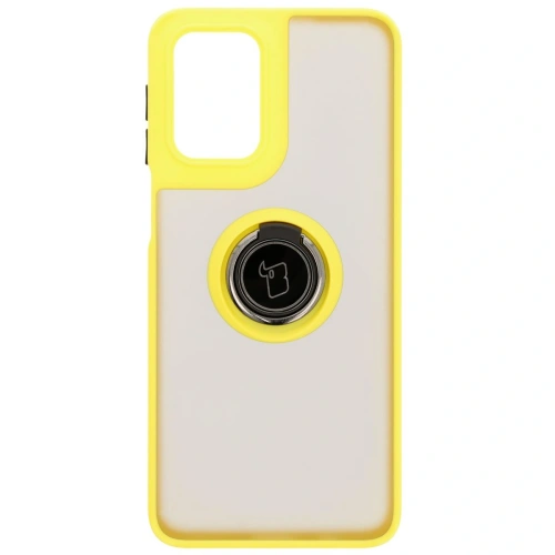 Etui z uchwytem na palec Bizon Case Hybrid Ring do Motorola Moto G55 5G przydymione z żółtą ramką