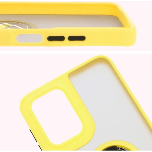 Etui z uchwytem na palec Bizon Case Hybrid Ring do Motorola Moto G55 5G przydymione z żółtą ramką