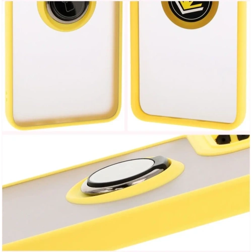 Etui z uchwytem na palec Bizon Case Hybrid Ring do Motorola Moto G55 5G przydymione z żółtą ramką