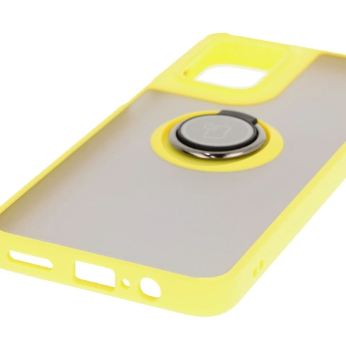 Etui z uchwytem na palec Bizon Case Hybrid Ring do Motorola Moto G55 5G przydymione z żółtą ramką