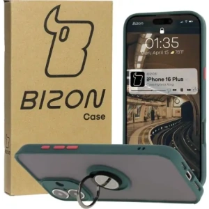 Hurtownia GSM - Etui z uchwytem na palec Bizon Case Hybrid Ring do Apple iPhone 16 Plus kouřové s tmavě zeleným rámečkem - BIZ7105 - {ean13} - Hurt