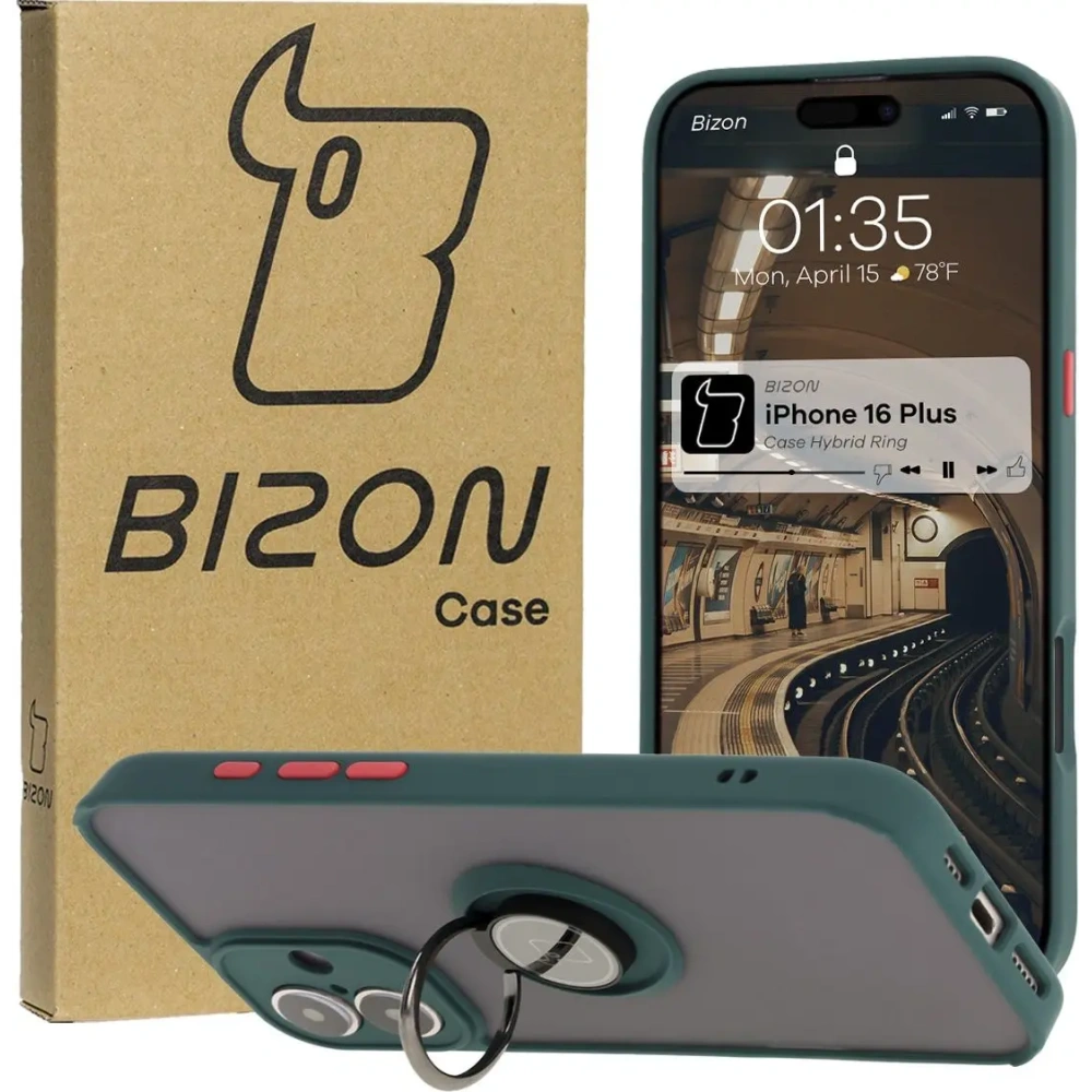 Wholesale Bizon Case Hybrid Ring Apple iPhone 16 Plus smoky with a dark green frame - BIZ7105 - {ean13} - Hurt
