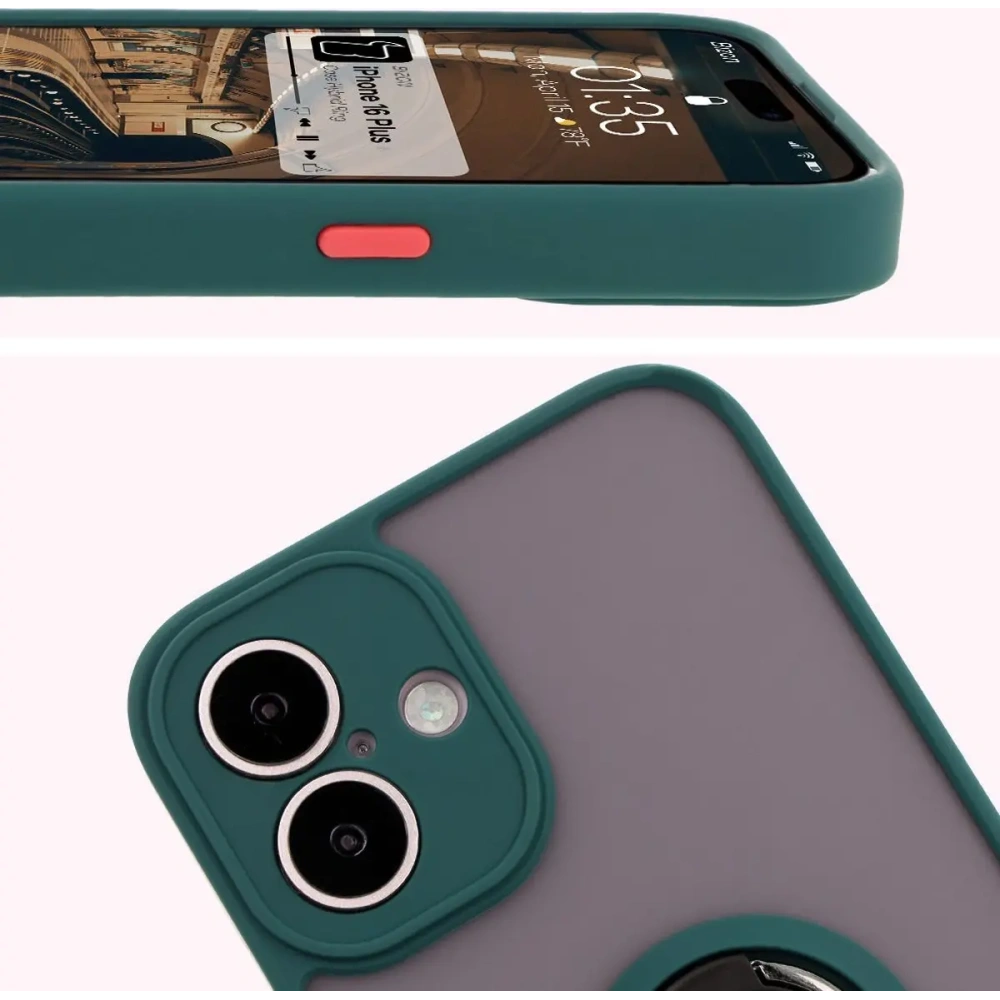Hurtownia GSM - Bizon Case Hybrid Ring Apple iPhone 16 Plus rauchig mit einem dunkelgrünen Rahmen - BIZ7105 - {ean13} - Hurt