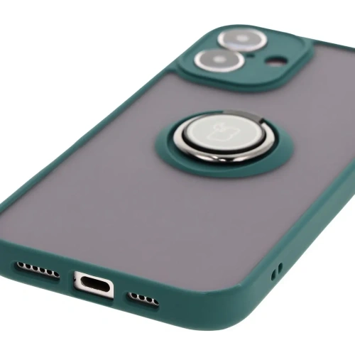 Etui z uchwytem na palec Bizon Case Hybrid Ring do Apple iPhone 16 Plus przydymione z ciemnozieloną ramką