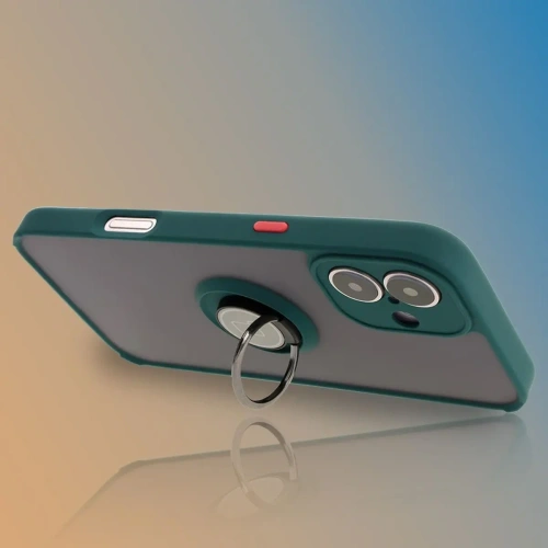 Etui z uchwytem na palec Bizon Case Hybrid Ring do Apple iPhone 16 Plus przydymione z ciemnozieloną ramką