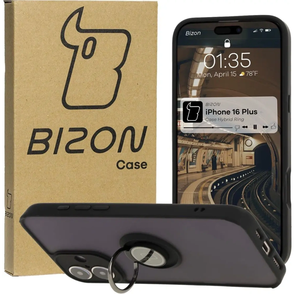Hurtownia GSM - Bizon Case Hybrid Ring Apple iPhone 16 Plus rauchig mit einem schwarzen Rahmen - BIZ7106 - {ean13} - Hurt