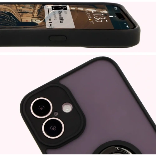Etui z uchwytem na palec Bizon Case Hybrid Ring do Apple iPhone 16 Plus przydymione z czarną ramką