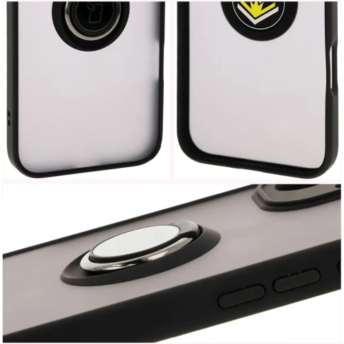 Etui z uchwytem na palec Bizon Case Hybrid Ring do Apple iPhone 16 Plus przydymione z czarną ramką