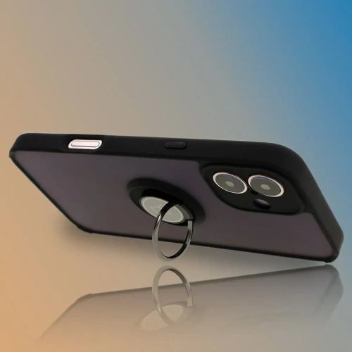 Etui z uchwytem na palec Bizon Case Hybrid Ring do Apple iPhone 16 Plus przydymione z czarną ramką