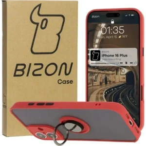 Hurtownia GSM - Etui s úchytem na prst Bizon Case Hybrid Ring do Apple iPhone 16 Plus kouřové s červeným rámem - BIZ7107 - {ean13} - Hurt