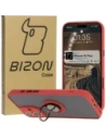 Etui s úchytem na prst Bizon Case Hybrid Ring do Apple iPhone 16 Plus kouřové s červeným rámem