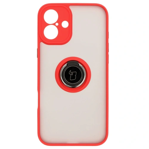 Etui z uchwytem na palec Bizon Case Hybrid Ring do Apple iPhone 16 Plus przydymione z czerwoną ramką