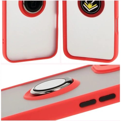 Etui z uchwytem na palec Bizon Case Hybrid Ring do Apple iPhone 16 Plus przydymione z czerwoną ramką