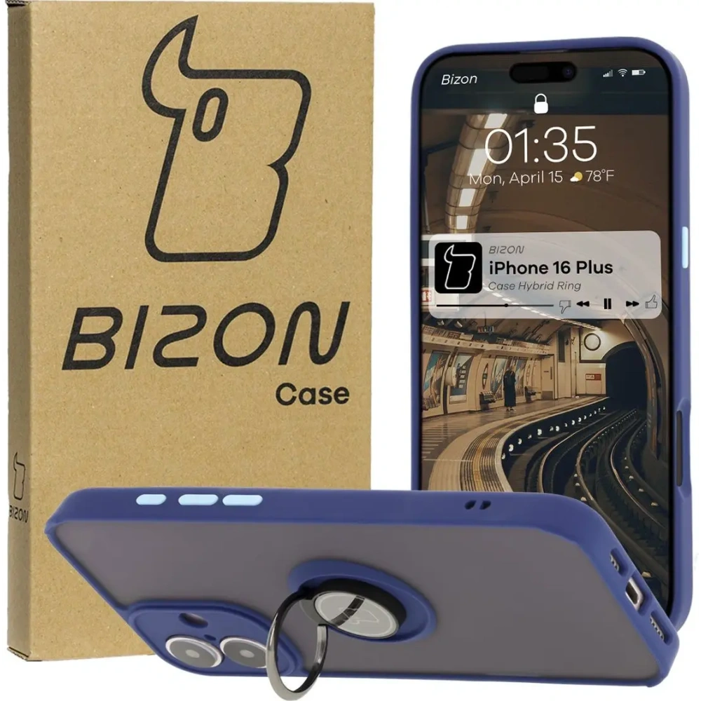 Hurtownia GSM - Bizon Case Hybrid Ring Apple iPhone 16 Plus fumuriu cu un cadru albastru marin - BIZ7108 - {ean13} - Hurt
