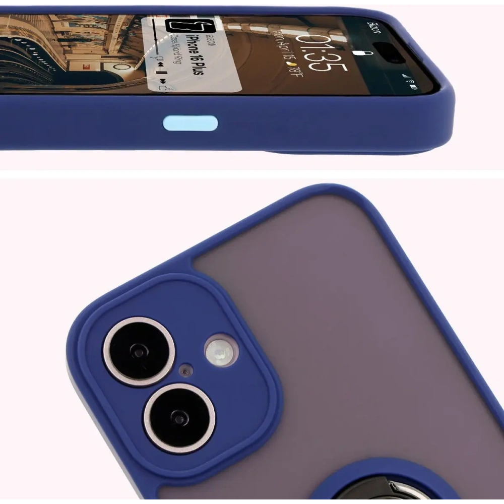 Wholesale Bizon Case Hybrid Ring Apple iPhone 16 Plus smoky with a navy blue frame - BIZ7108 - {ean13} - Hurt