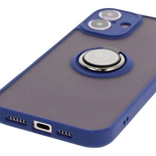 Etui z uchwytem na palec Bizon Case Hybrid Ring do Apple iPhone 16 Plus przydymione z granatową ramką