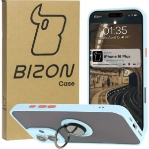 Hurtownia GSM - Etui s úchytem na palec Bizon Case Hybrid Ring do Apple iPhone 16 Plus kouřové s jasně modrým rámečkem - BIZ7109 - {ean13} - Hurt