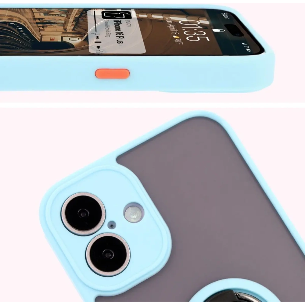 Hurtownia GSM - Bizon Case Hybrid Ring Apple iPhone 16 Plus fumuriu cu un cadru de culoare albastru deschis - BIZ7109 - {ean13} - Hurt
