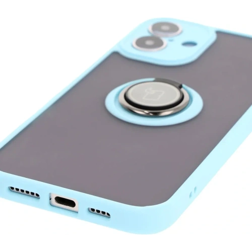 Etui z uchwytem na palec Bizon Case Hybrid Ring do Apple iPhone 16 Plus przydymione z jasnoniebieską ramką