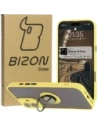 Etui z uchwytem na palec Bizon Case Hybrid Ring do Apple iPhone 16 Plus przydymione z żółtą ramką