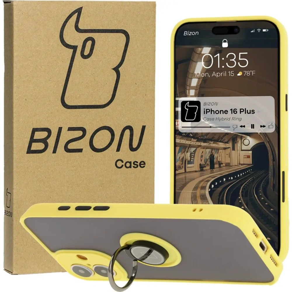Hurtownia GSM - Bizon Case Hybrid Ring Apple iPhone 16 Plus fumuriu cu un cadru galben - BIZ7110 - {ean13} - Hurt