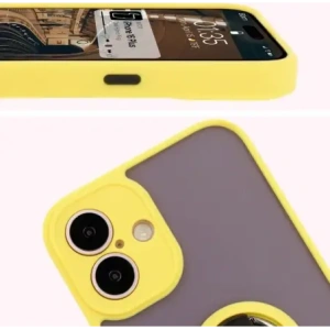 Hurtownia GSM - Etui z uchwytem na palec Bizon Case Hybrid Ring do Apple iPhone 16 Plus zakouřené se žlutým rámečkem - BIZ7110 - {ean13} - Hurt