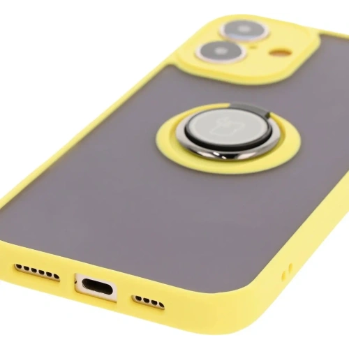 Etui z uchwytem na palec Bizon Case Hybrid Ring do Apple iPhone 16 Plus przydymione z żółtą ramką