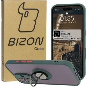 Hurtownia GSM - Bizon Case Hybrid Ring Apple iPhone 16 fumuriu cu un cadru verde închis - BIZ7111 - {ean13} - Hurt