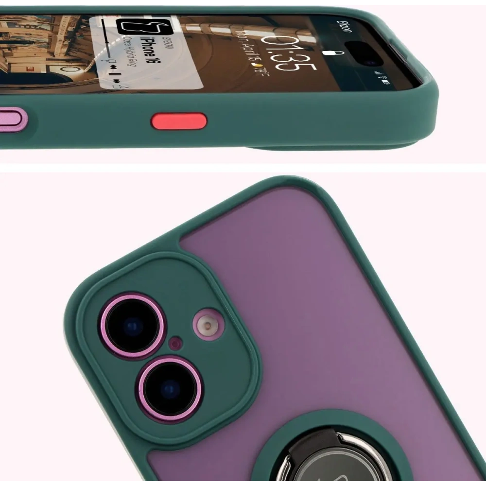 Hurtownia GSM - Bizon Case Hybrid Ring Apple iPhone 16 rauchig mit einem dunkelgrünen Rahmen - BIZ7111 - {ean13} - Hurt