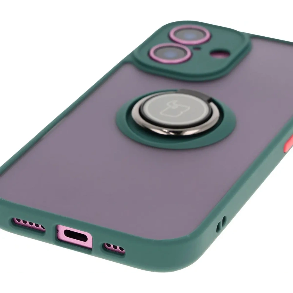 Hurtownia GSM - Bizon Case Hybrid Ring Apple iPhone 16 rauchig mit einem dunkelgrünen Rahmen - BIZ7111 - {ean13} - Hurt