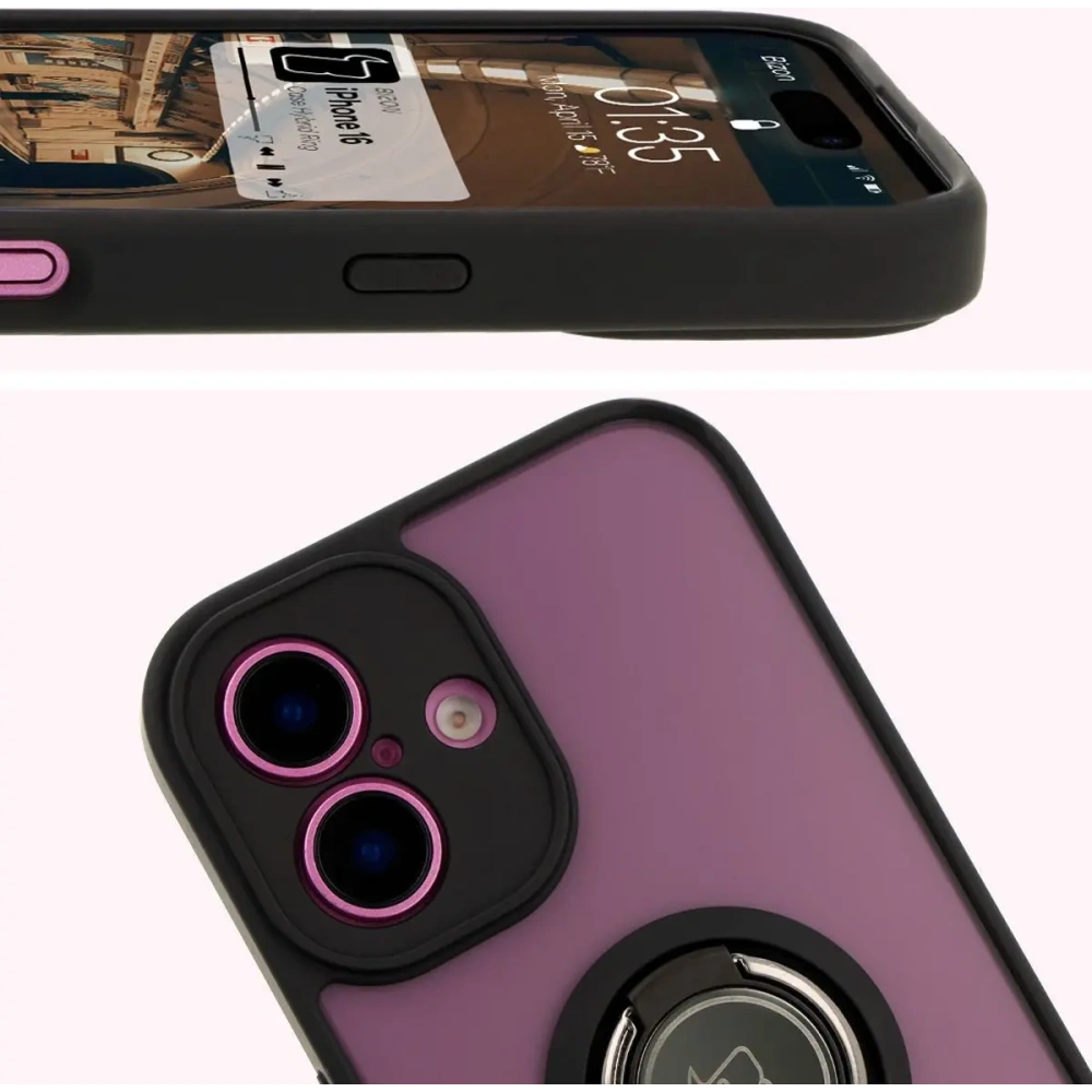 Hurtownia GSM - Bizon Case Hybrid Ring Apple iPhone 16 fumuriu cu un cadru negru - BIZ7112 - {ean13} - Hurt
