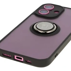 Etui z uchwytem na palec Bizon Case Hybrid Ring do Apple iPhone 16 przydymione z czarną ramką