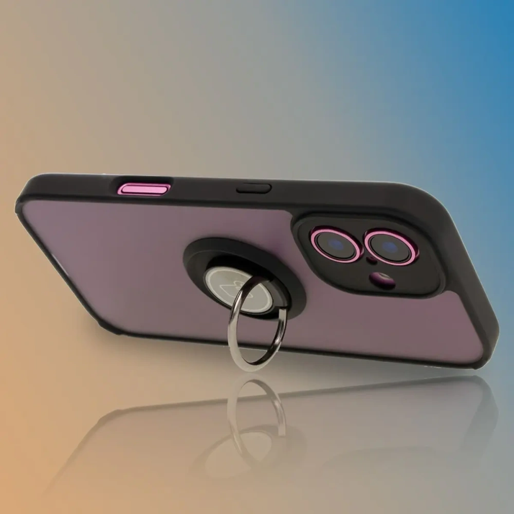 Hurtownia GSM - Etui z uchwytem na palec Bizon Case Hybrid Ring do Apple iPhone 16 zakouřená s černým rámečkem - BIZ7112 - {ean13} - Hurt