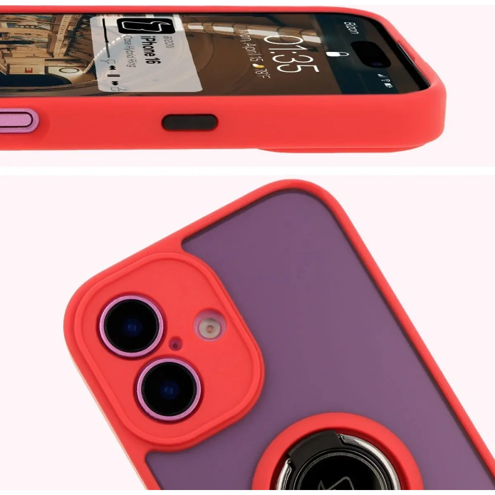 Hurtownia GSM - Bizon Case Hybrid Ring Apple iPhone 16 fumuriu cu un cadru roșu - BIZ7113 - {ean13} - Hurt